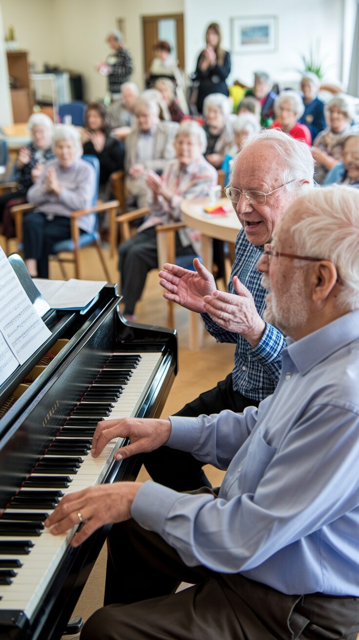 a group of elderly singing