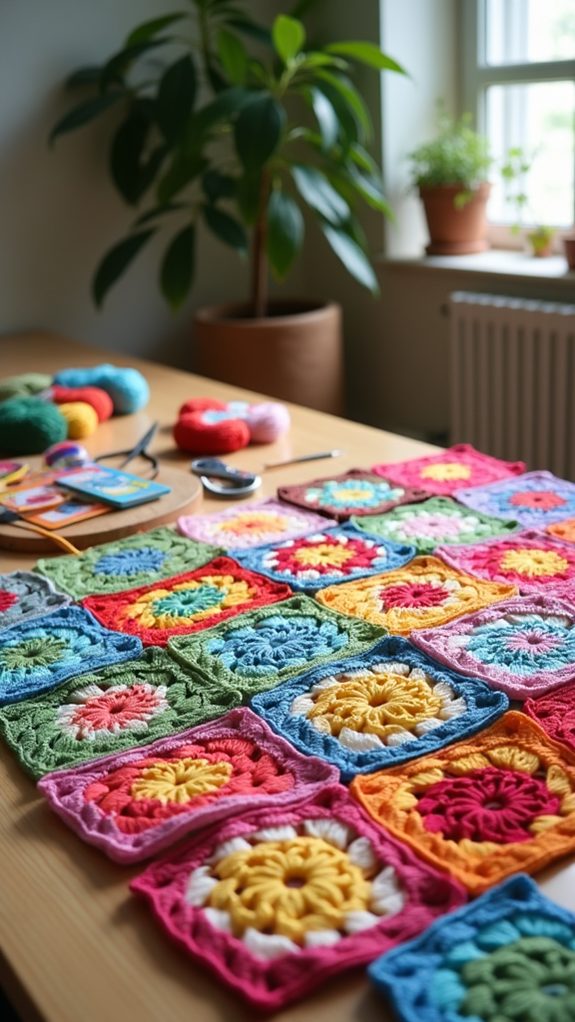 colorful crochet patchwork blanket