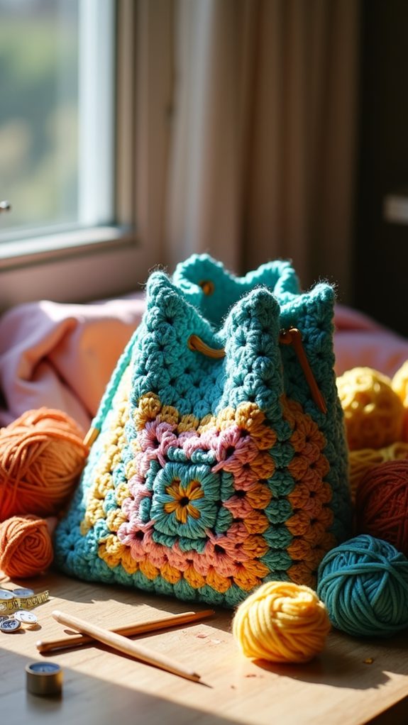 colorful crochet tote bag