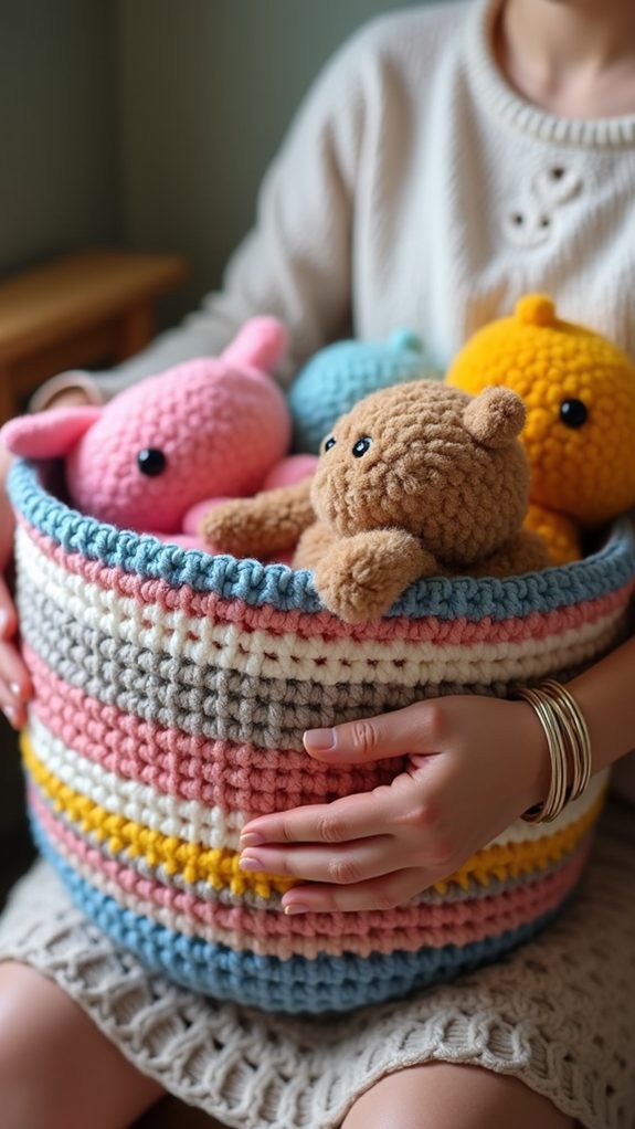 colorful crochet toy storage