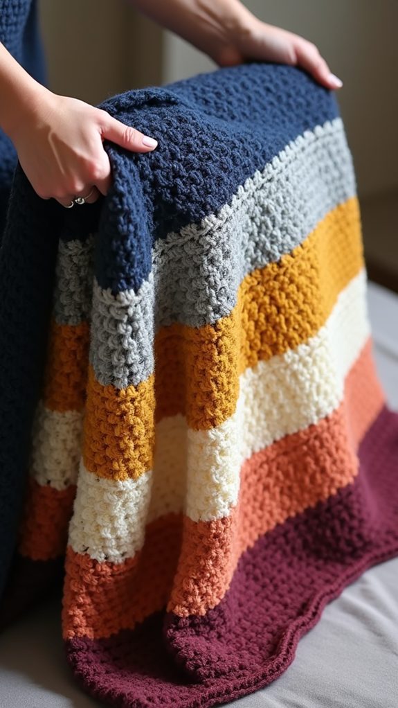 colorful striped crochet throw