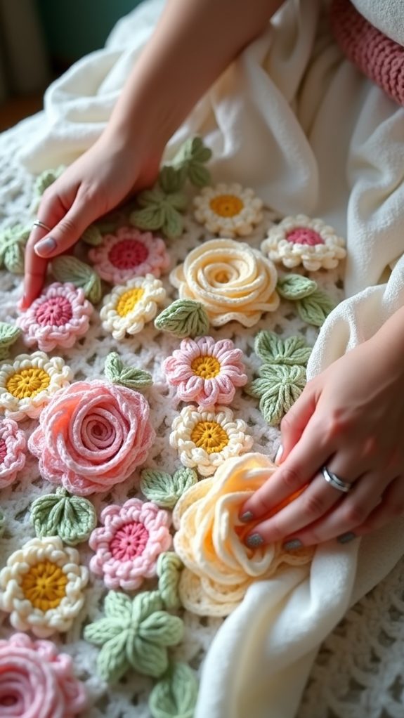 crochet blanket with flowers