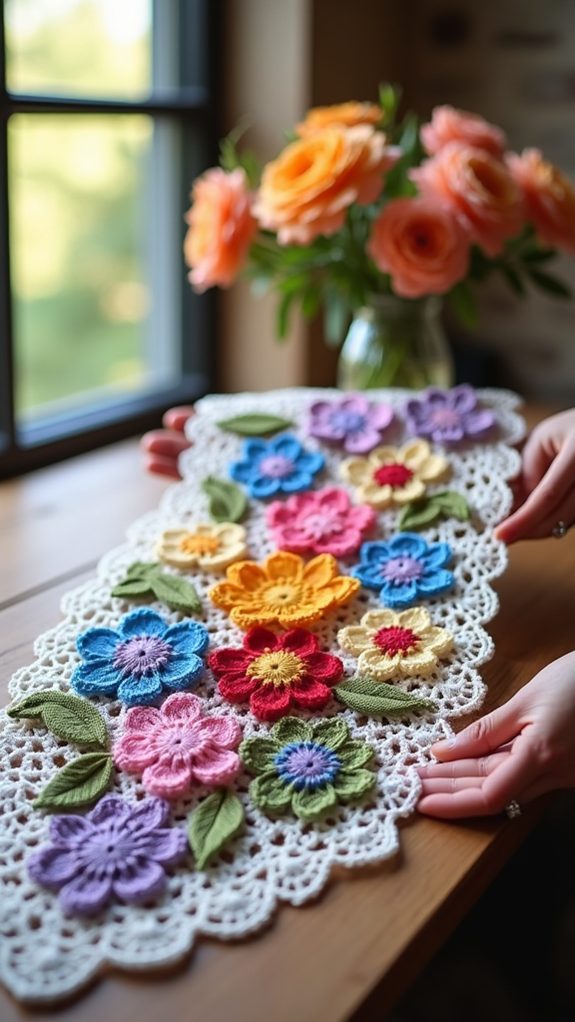 floral crochet table runner