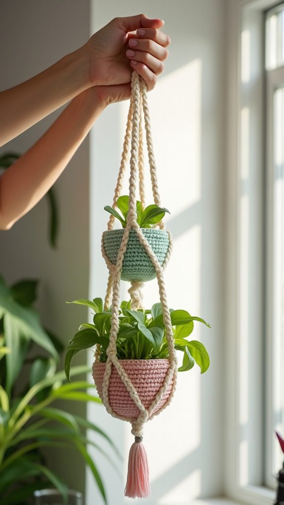 multi level crochet planter display