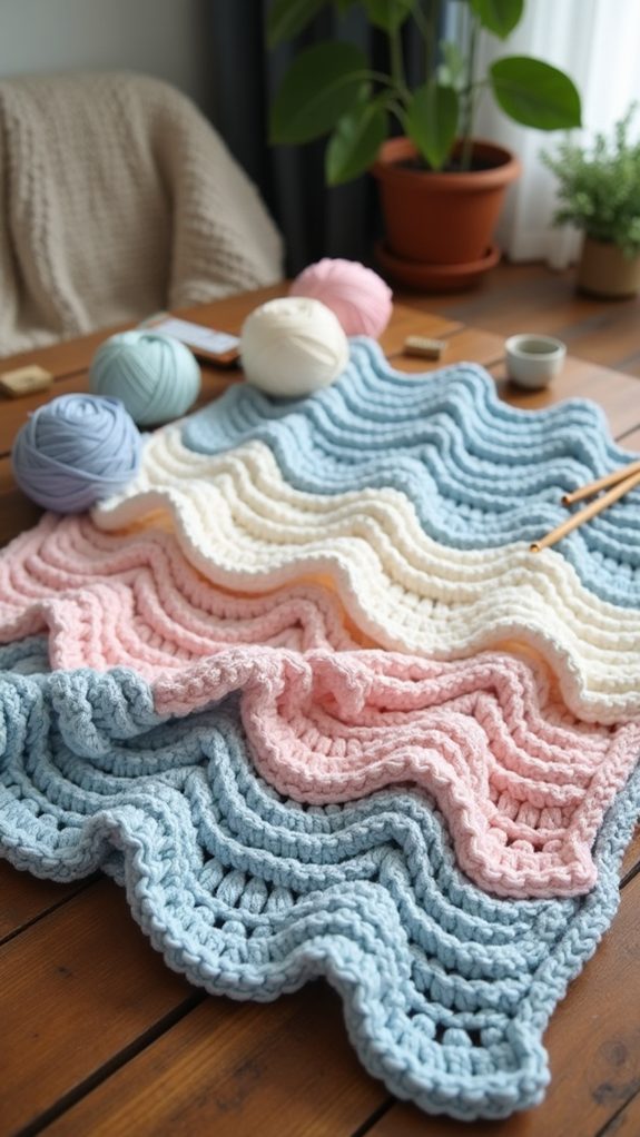 textured crochet waves blanket