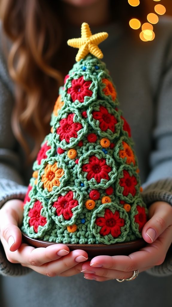 vibrant crochet patchwork tree