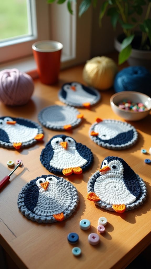 adorable penguin crochet coasters