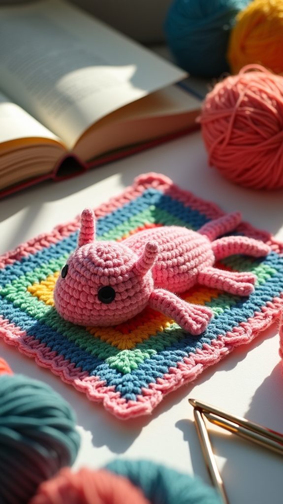 axolotl themed crochet square