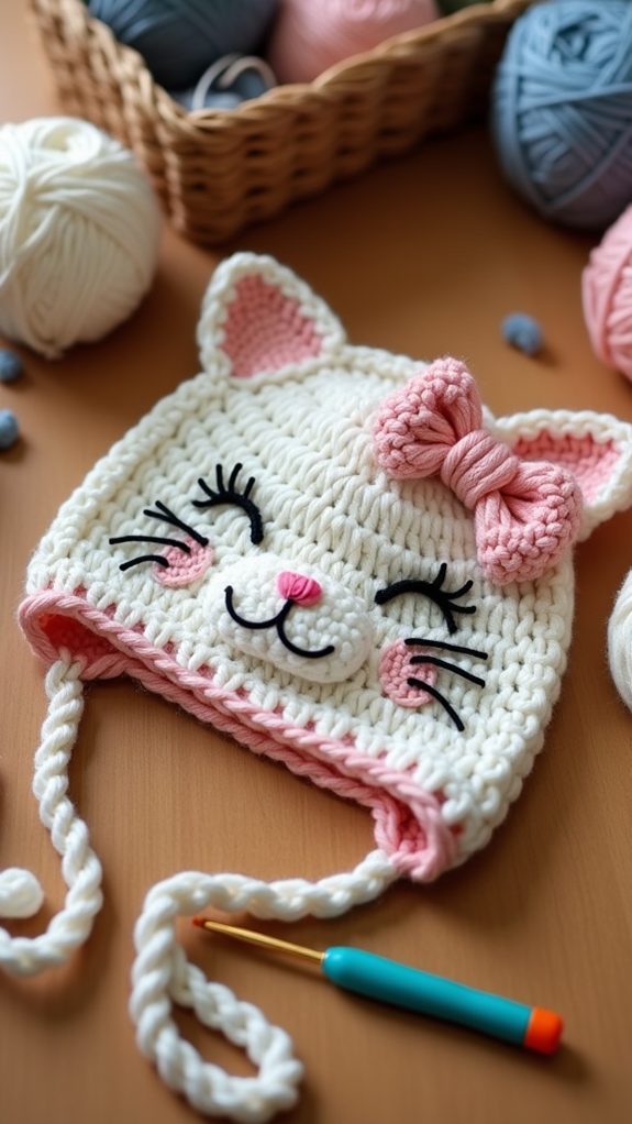 bow embellished cat beanie