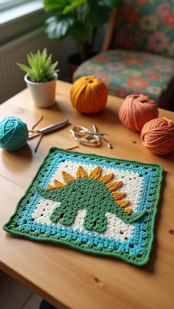 brontosaurus themed crochet square
