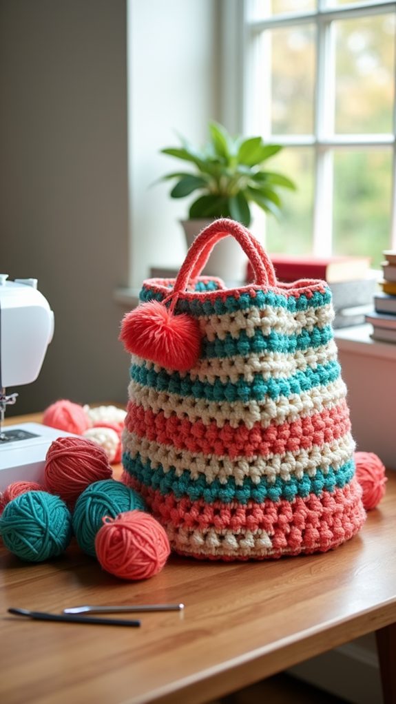 chic pom pom tote bag