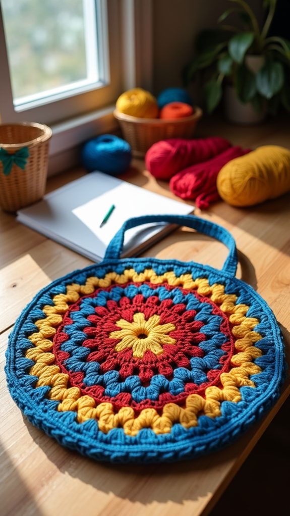 circular crochet tote bag