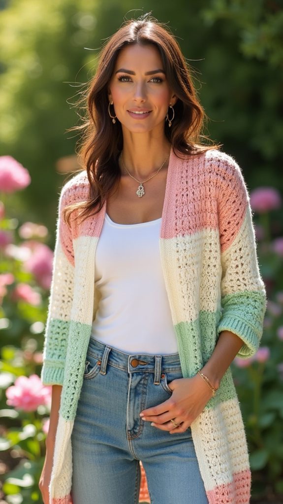 color blocked crochet sweater