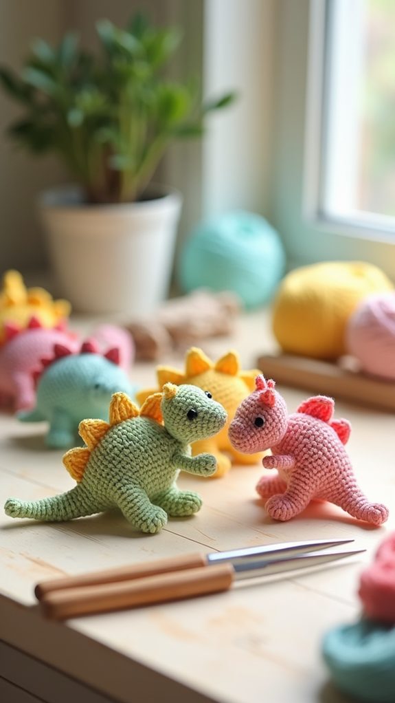 colorful crochet dino decoration