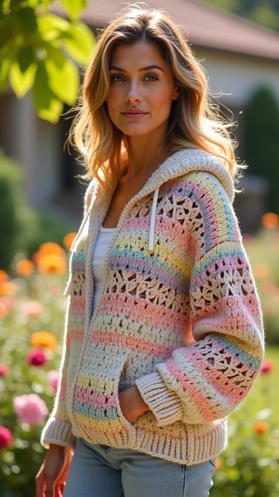 colorful crochet hooded sweater