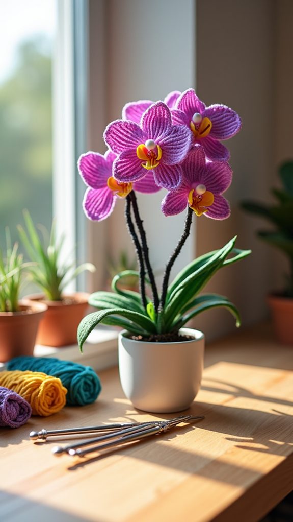 colorful crochet orchid design