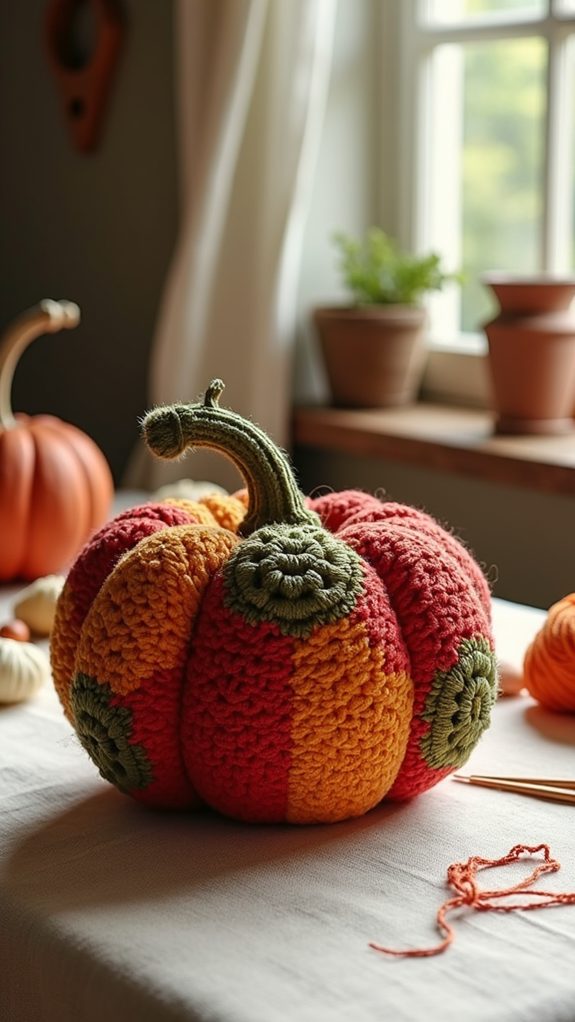 colorful crochet pumpkin decor