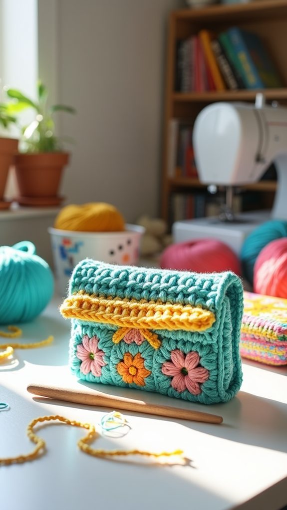 colorful crochet wallet design