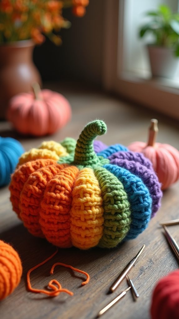 colorful crocheted pumpkin decor