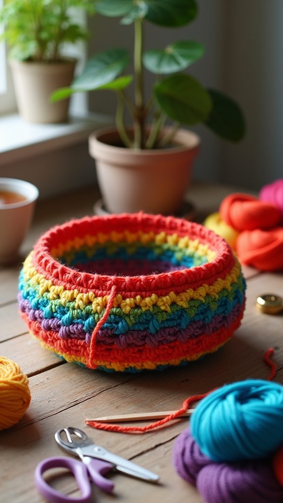 colorful handmade crochet bowl