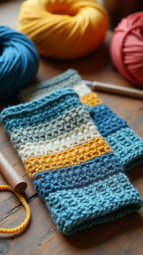 colorful knit hand warmers