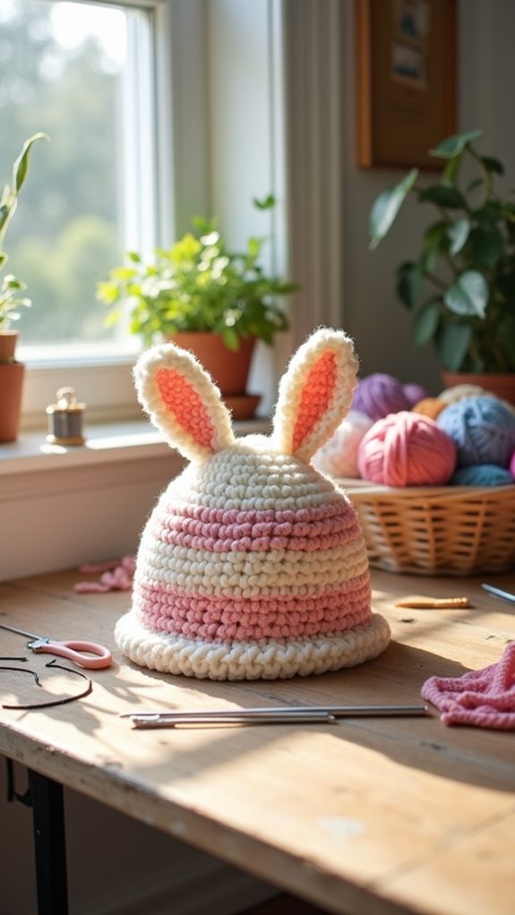 colorful knitted bunny headwear