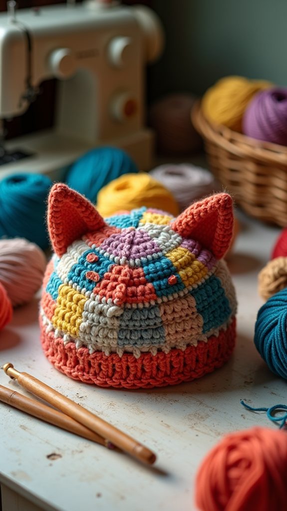 colorful knitted cat hat