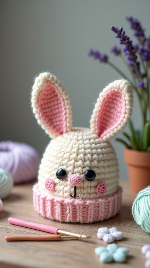 colorful knitted rabbit headwear