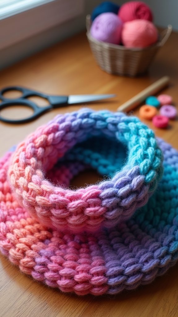 colorful textured crochet cowl