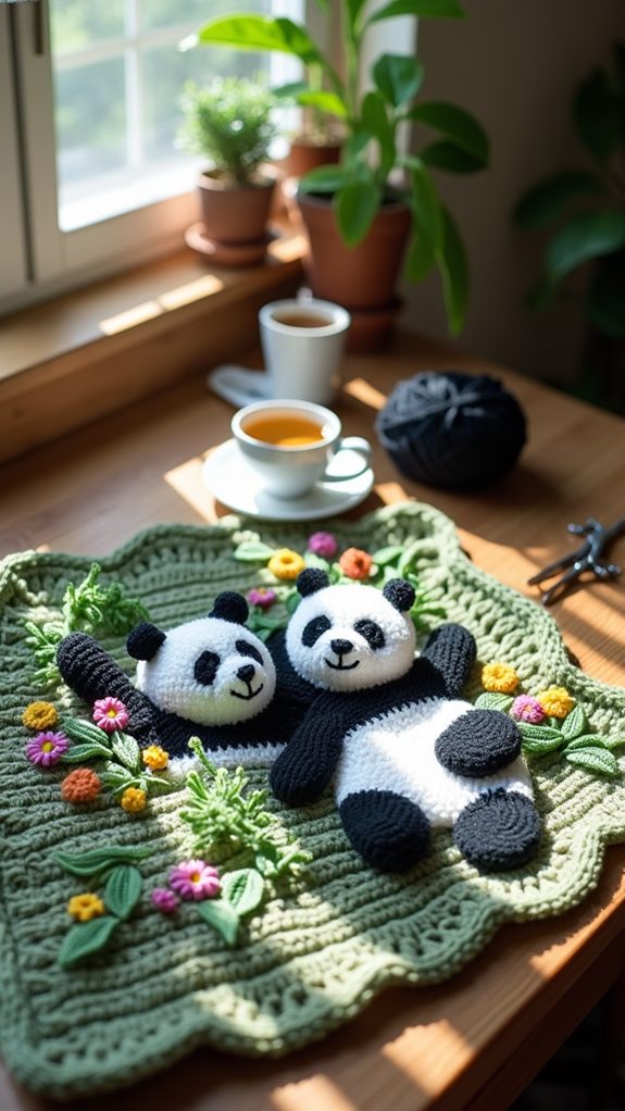 cozy panda crochet blanket