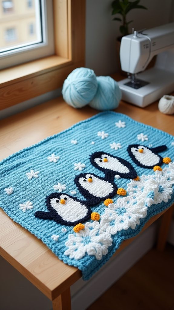 cozy winter penguin blanket