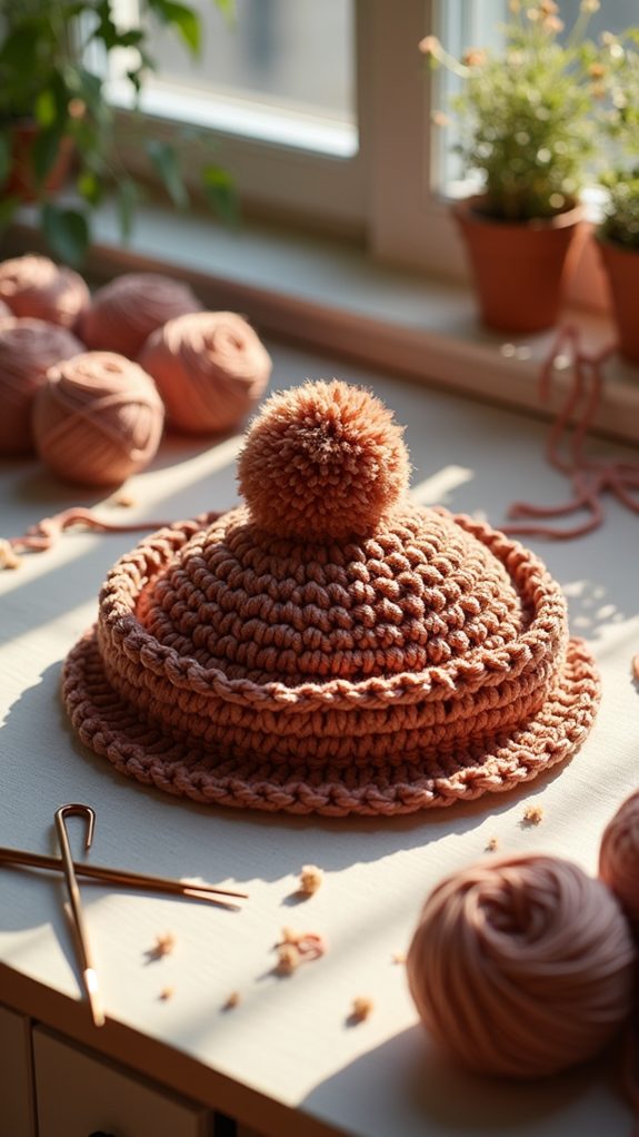 crochet beret with pom poms