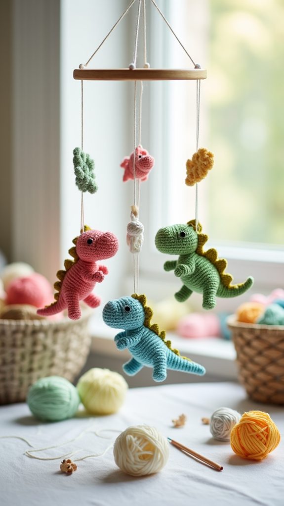 crochet dinosaur hanging mobile