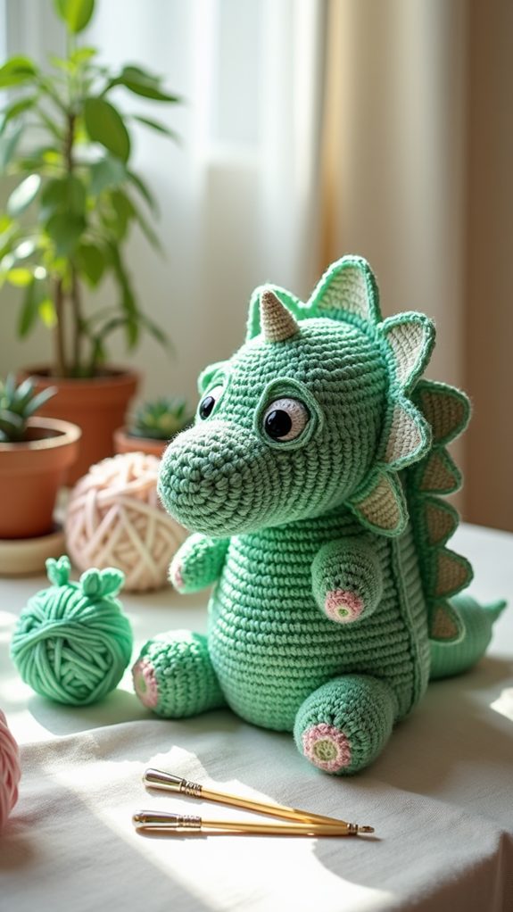 crochet dinosaur themed backpack