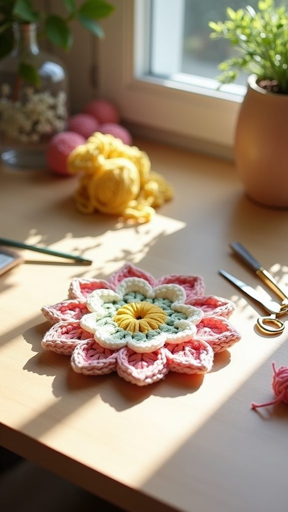 crochet flower coaster pattern