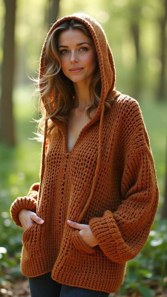 crochet hoodie in earthy tones
