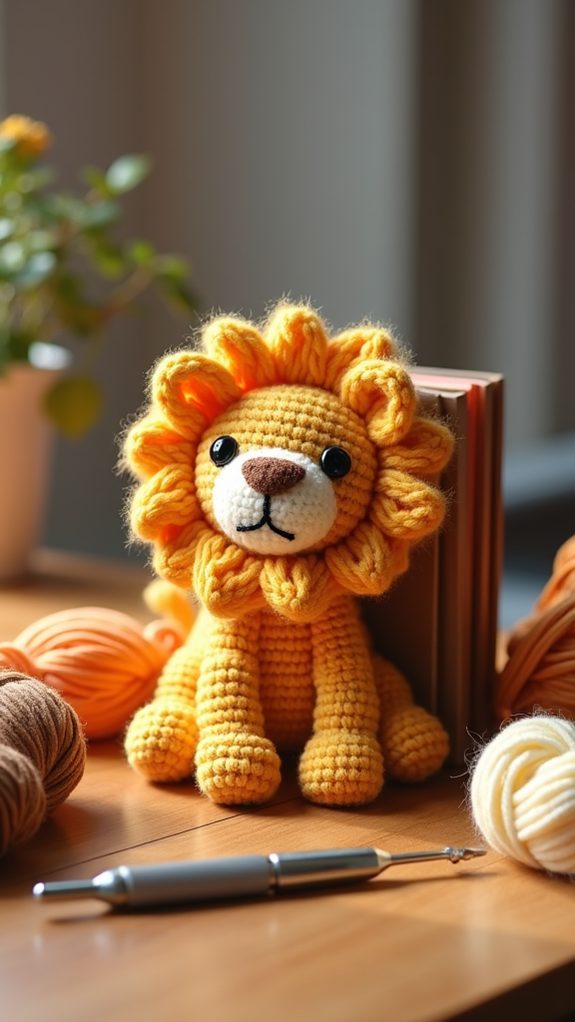 crochet lion bookends craft