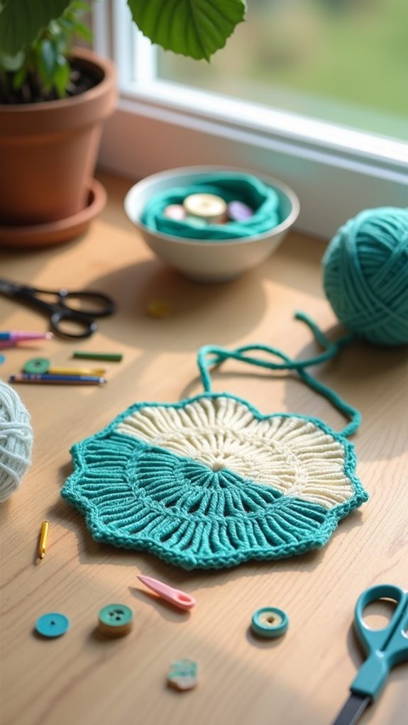 crochet shell pot holder
