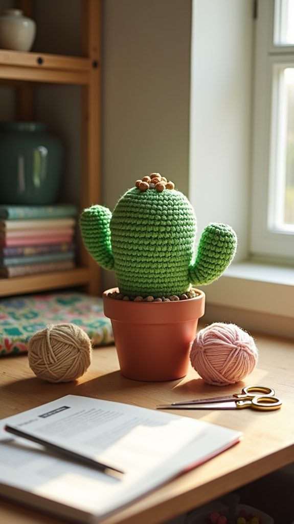 crocheted cactus plant decor