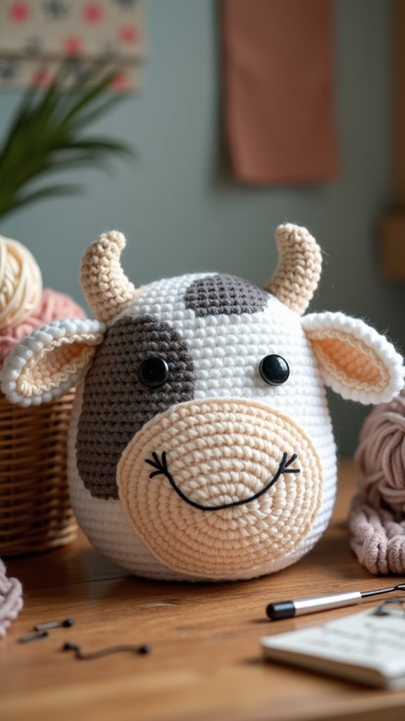 crocheted cow pillow design