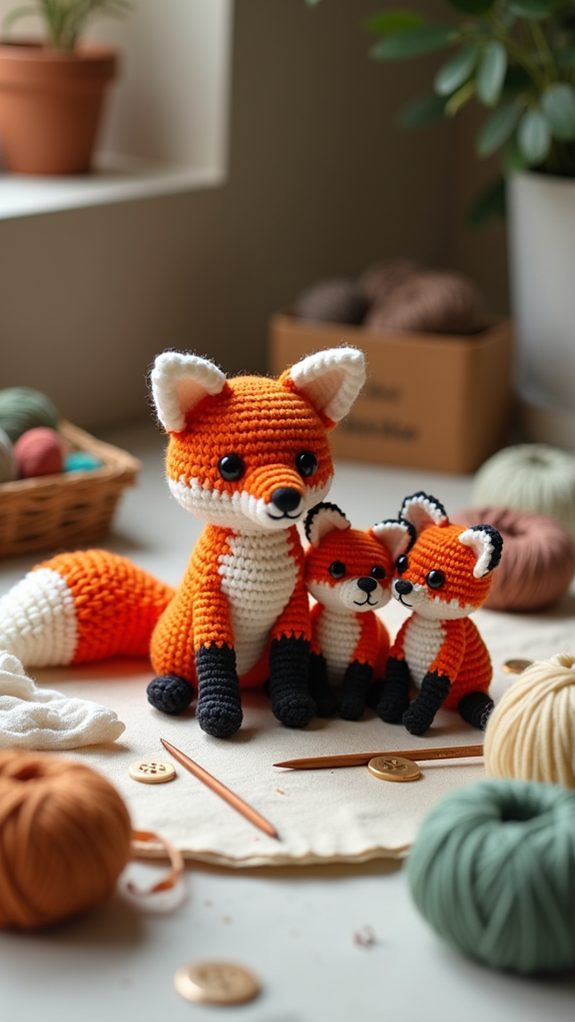 crocheted fox toy collection