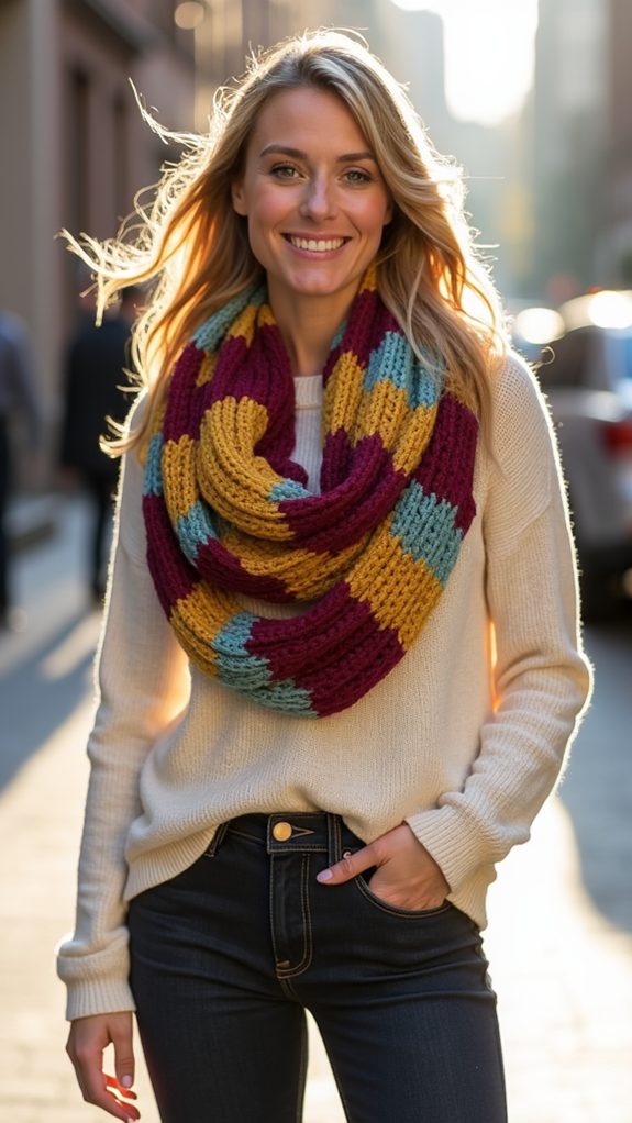 crocheted granny square scarf