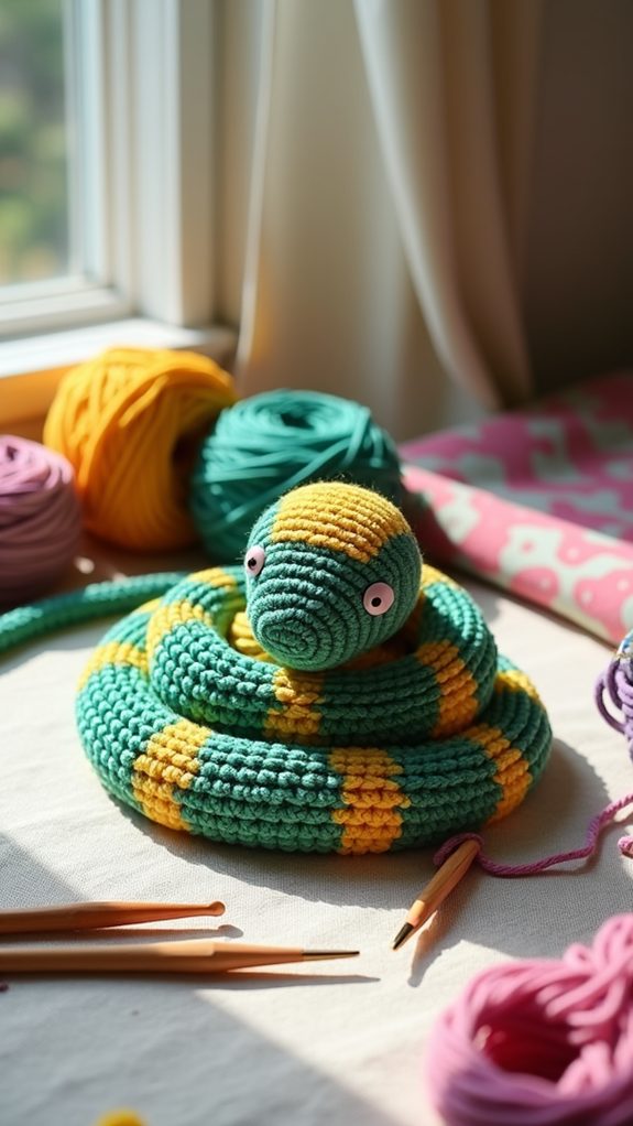 crocheted plush snake toy
