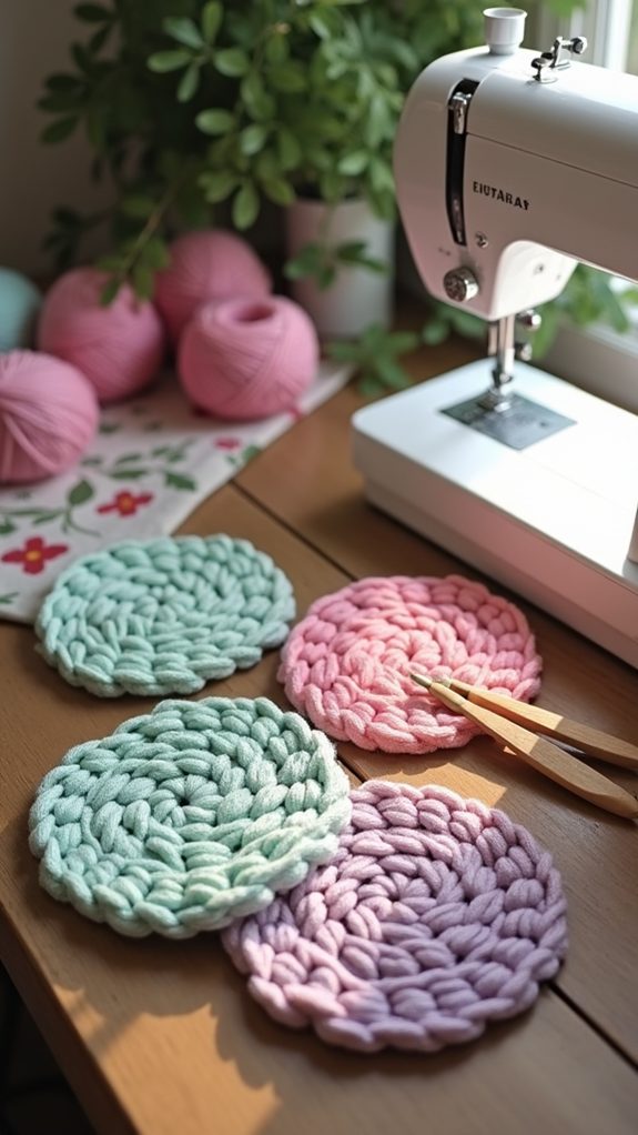 crocheted puff stitch coasters