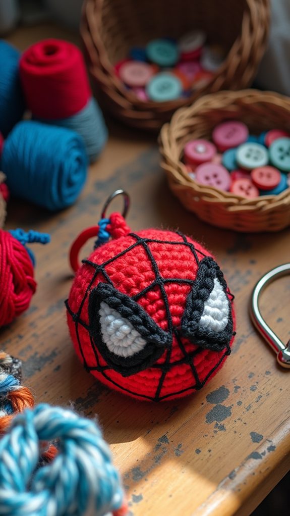 crocheted spiderman keychain accessory