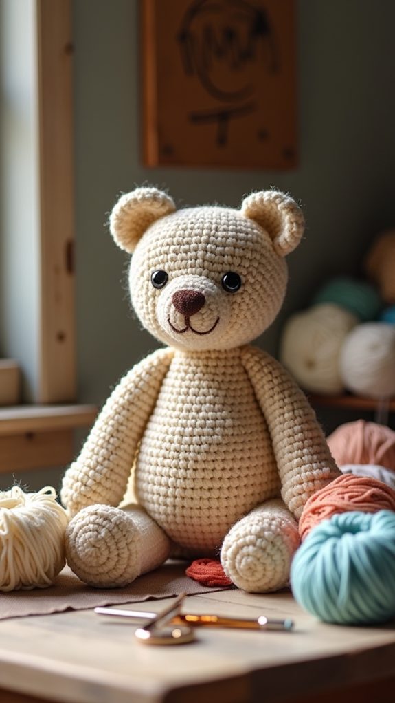 crocheted teddy bear toy