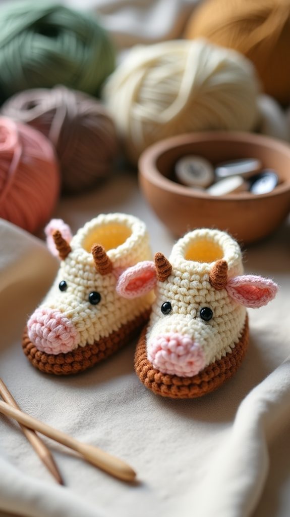 cute cow themed baby booties