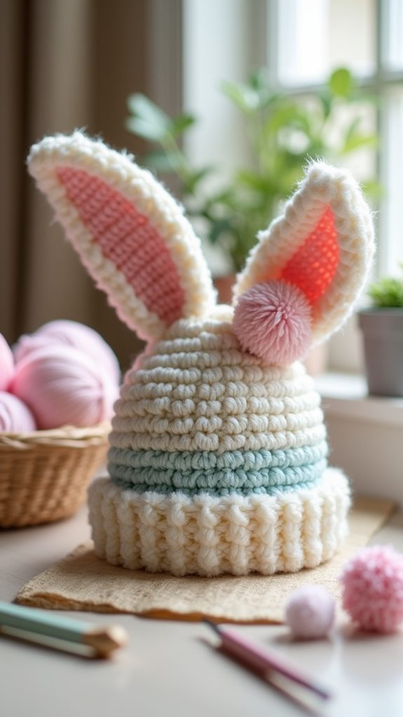 cute pom pom bunny hat