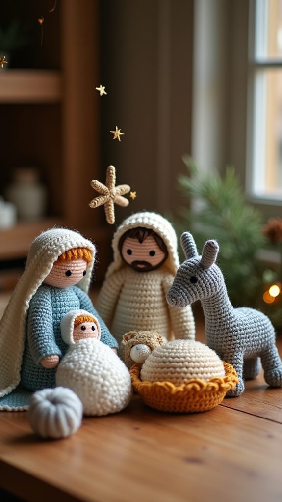 detailed crochet nativity set