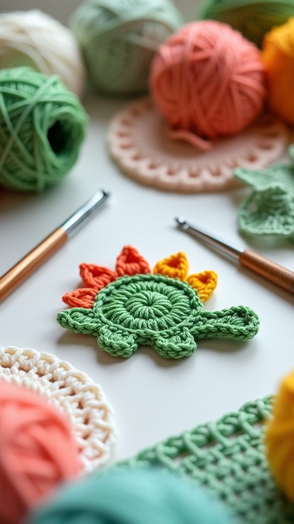 dinosaur themed crochet coasters